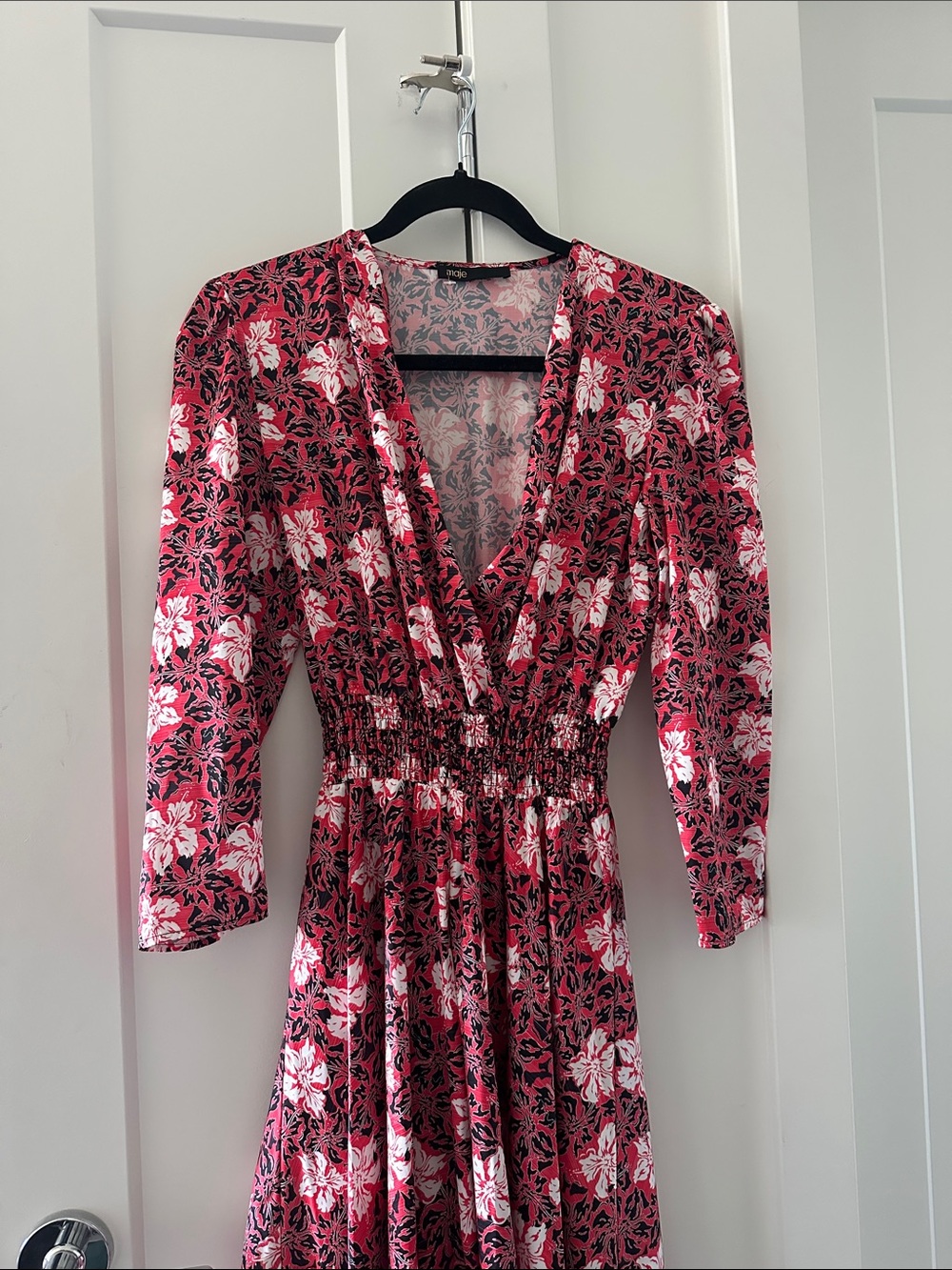 Maje Pink Floral Midi Dress - Picture 2 of 8